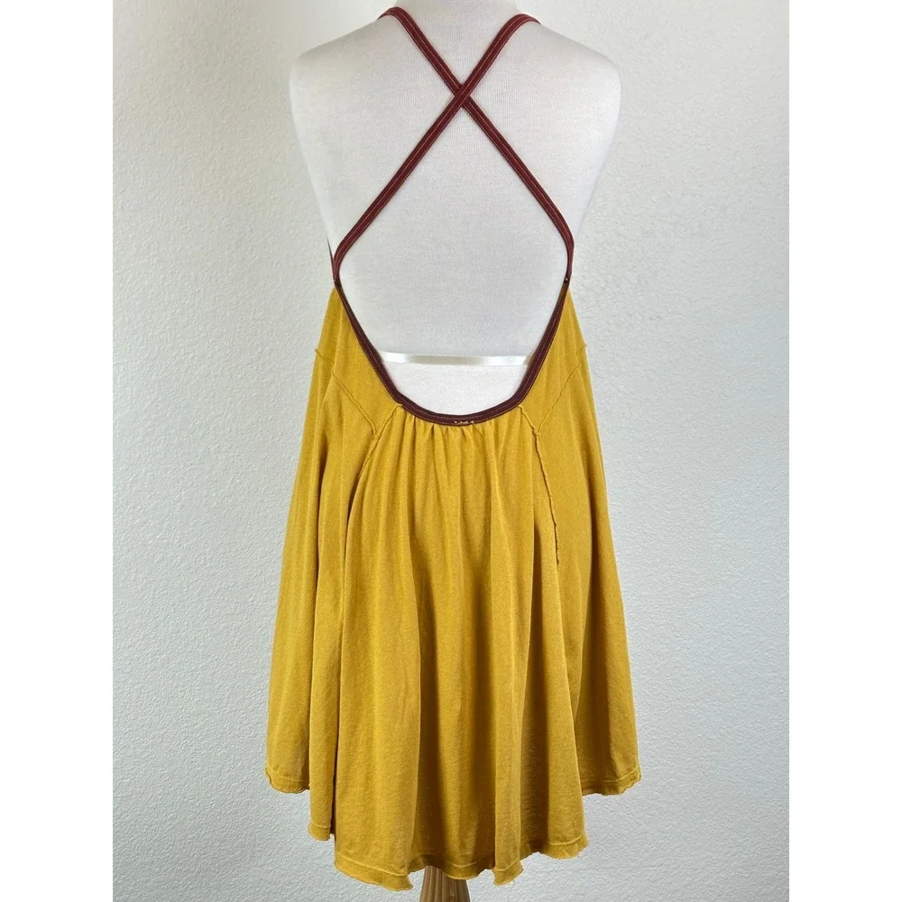 Free People Patchwork Graphic Open Back Mini Dress Boho Indie Festival S NWT - Picture 5 of 11